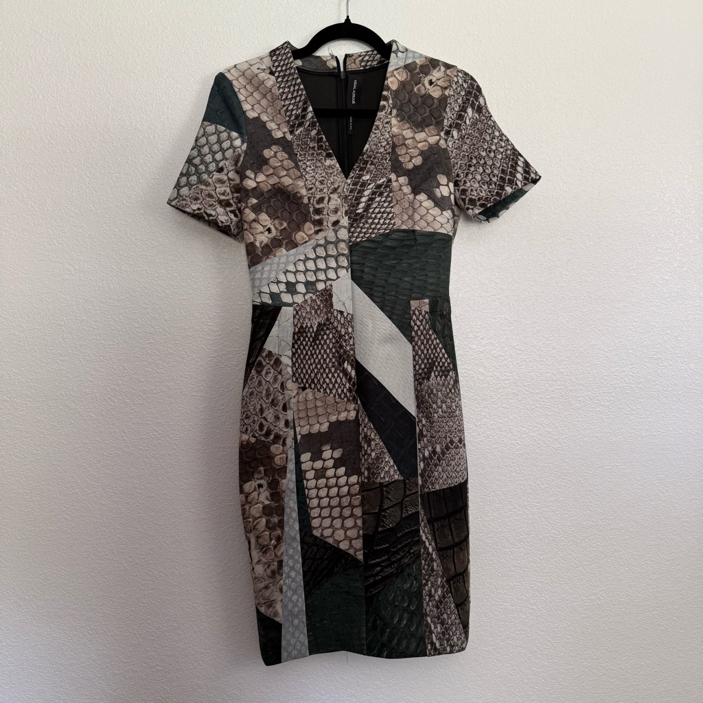 Yigal Azrouel Scuba Dress Bodycon Reptile Print Retired Knee Length 6